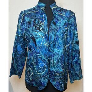 Chico’s Colorful Silk Beaded and Embroidered Open Jacket Size 0 (Small)